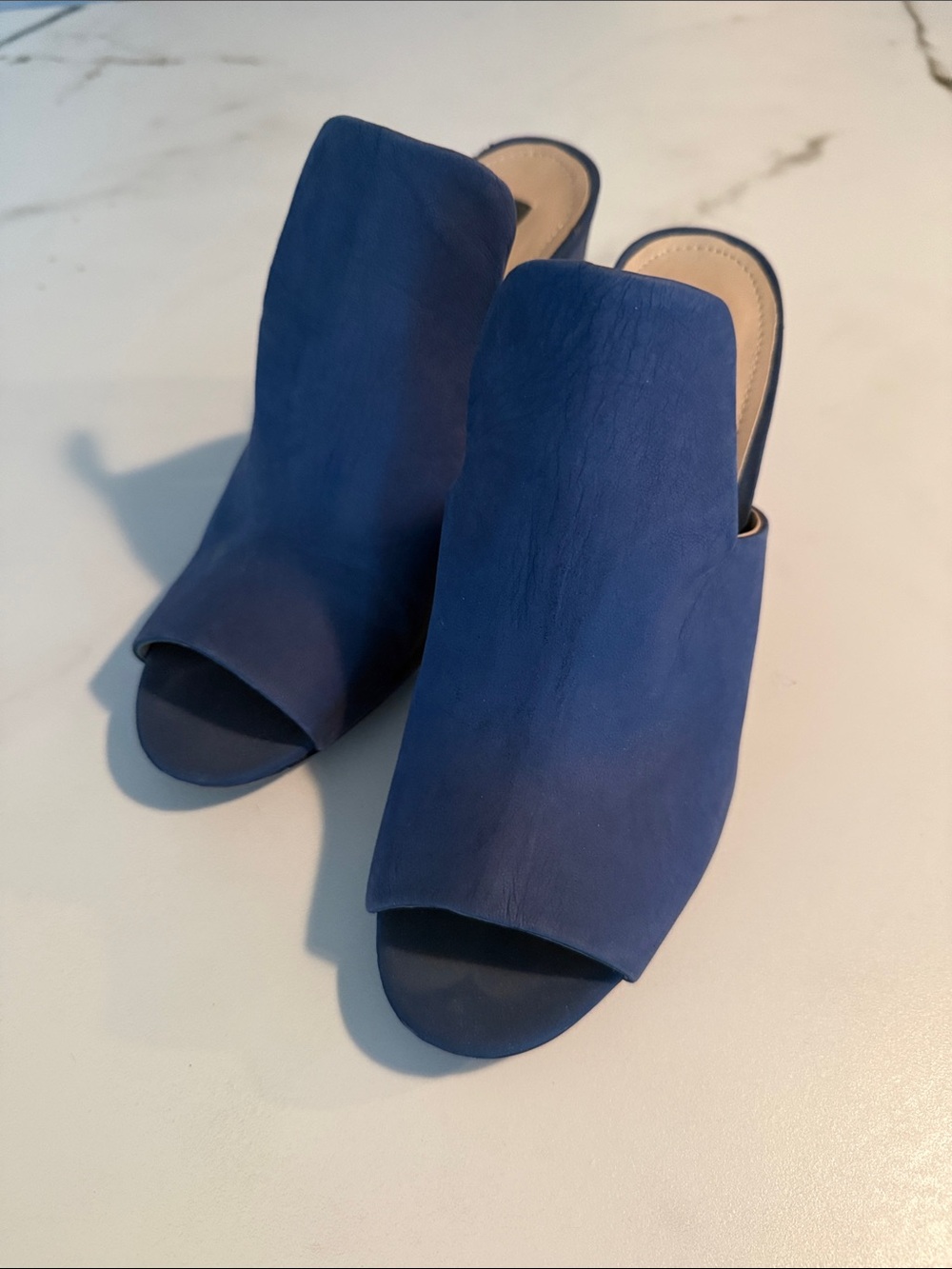 DKNY Women’s Open-Toe Slip-On Mule in Navy Blue